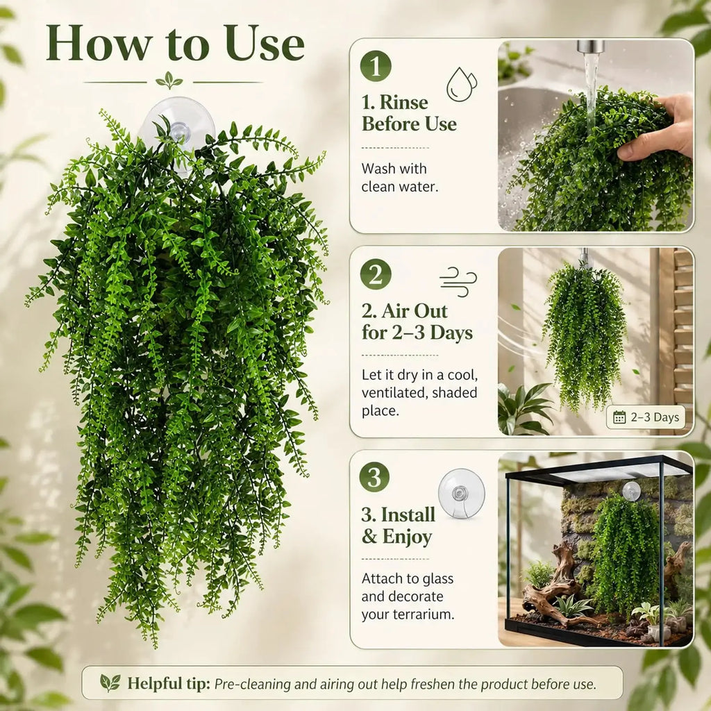 HERCOCCI Reptile Plants, Terrarium Hanging Plants Vines Artificial Leaves Habitat Decorations with Suction Cup for Bearded Dragon Hermit Crab Lizard Snake Geckos Chameleon by HERCOCCI