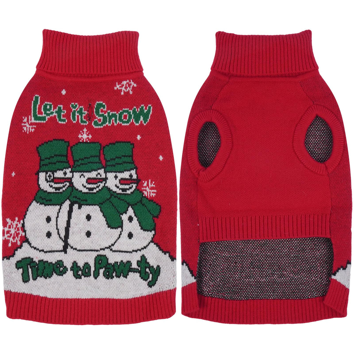 IECOii Dog Christmas Sweater - Turtleneck Sleeveless Design with Leash Hole, Snowflake & Snowman Prints, Festive Holiday Pet Sweater