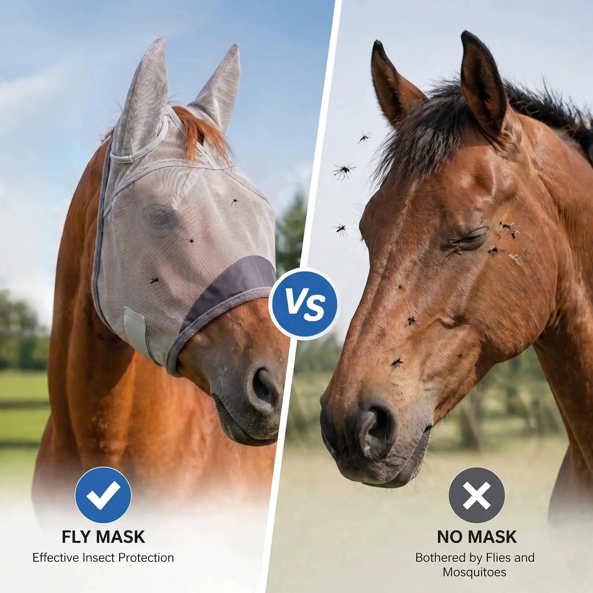 Horse Fly Mask, Super Comfort Fly Masks for Horses, Adjustable UV Protection Breathability Horses Fly Masks with Ears, Pony Mini Equine Fly Mask for Miniature Foal Draft Cob Srabian Full by Animal-Gifts