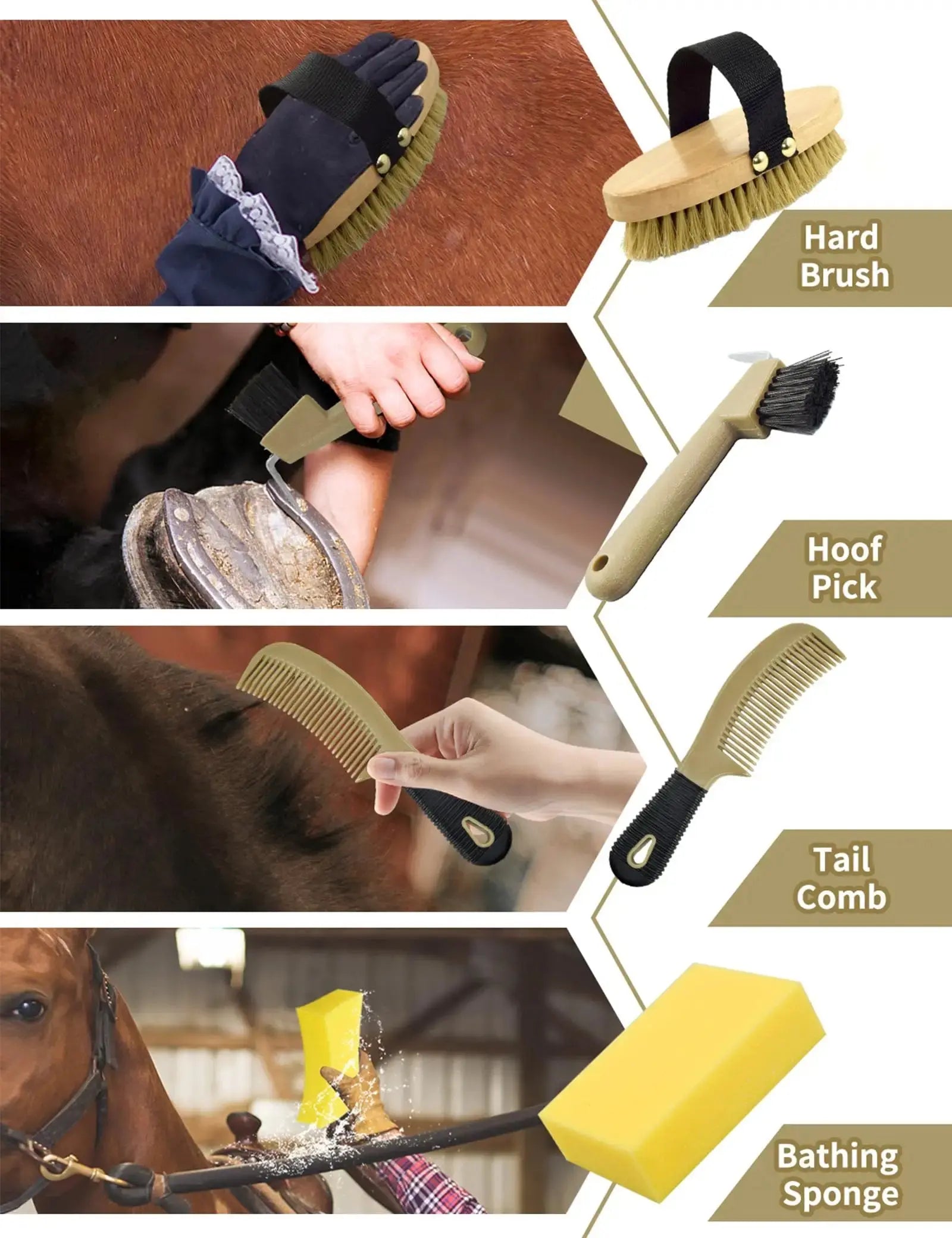 inoreal Professional 10 Pieces Horse Grooming Kit with Tote Bag, Horse Brush & Curry Comb Set for Effective Grooming and Bathing, Equine Coat Care Tack Room Supplies, Horse Gifts for Girls by inoreal