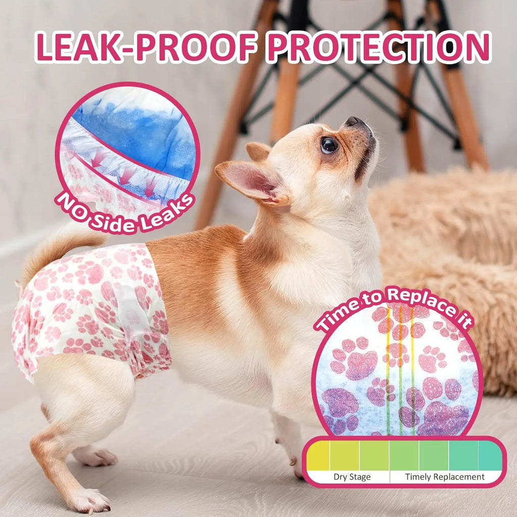 Female Dog Diapers 48 Count Disposable Leakproof Puppy Diapers XXS- Medium Wags & Whiskers Pet Supply