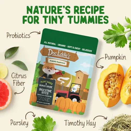 Doc Eddies Probiotic Digestive Bites For Rabbits Guinea Pigs Timothy Hay Treats DOC EDDIE'S