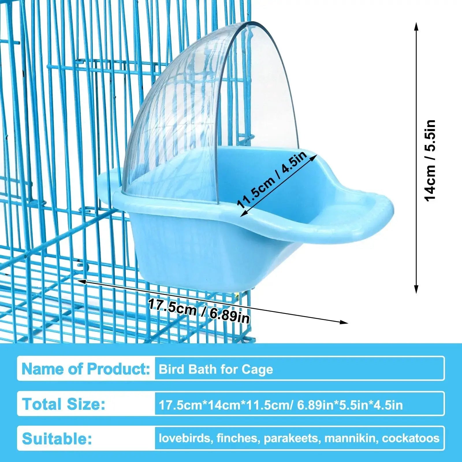 Nobgum Bird Bath Box Hanging Birdbath Toy Parakeet Caged Bathing Tubs Parrot Bath Tub Water Shower Food Feeder Holder Tray Bird Bath for Cage Accessory Small Birds Parrots Cockatiel Budgies by Nobgum