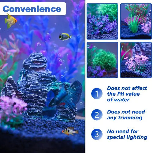 Ameliade Aquarium Artificial Plastic Plants Decorations and Rock Cave Decor Set Goldfish Betta Fish Tank Accessories Small Large Fish Bowl Ornaments by Ameliade