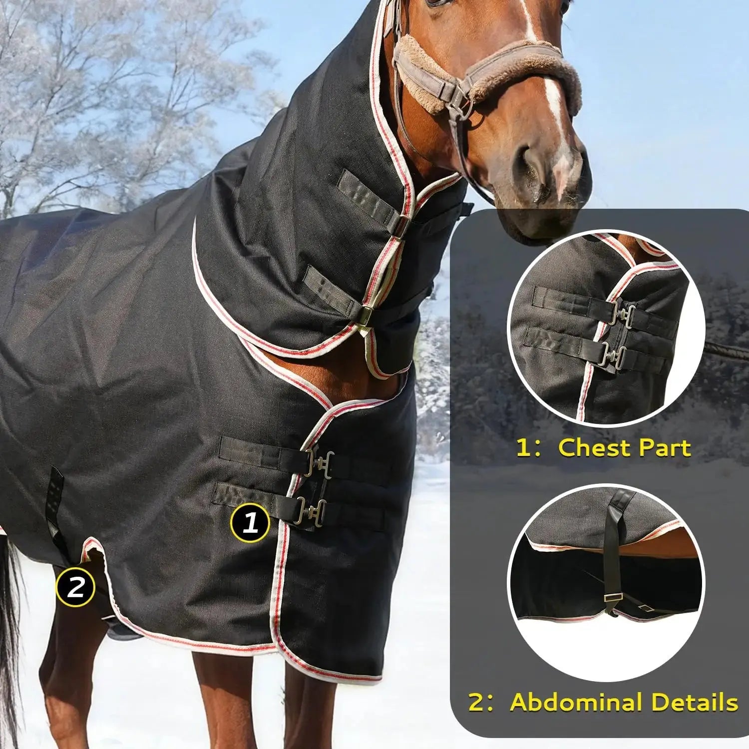 Equoray Equoray Horse Fly Sheet Waterproof Rainproof Breathable Sheet with Neck Cover, Lightweight Polyfill for Cool Weather, Perfect for Spring, Fall & Mild Winter, Black by Equoray