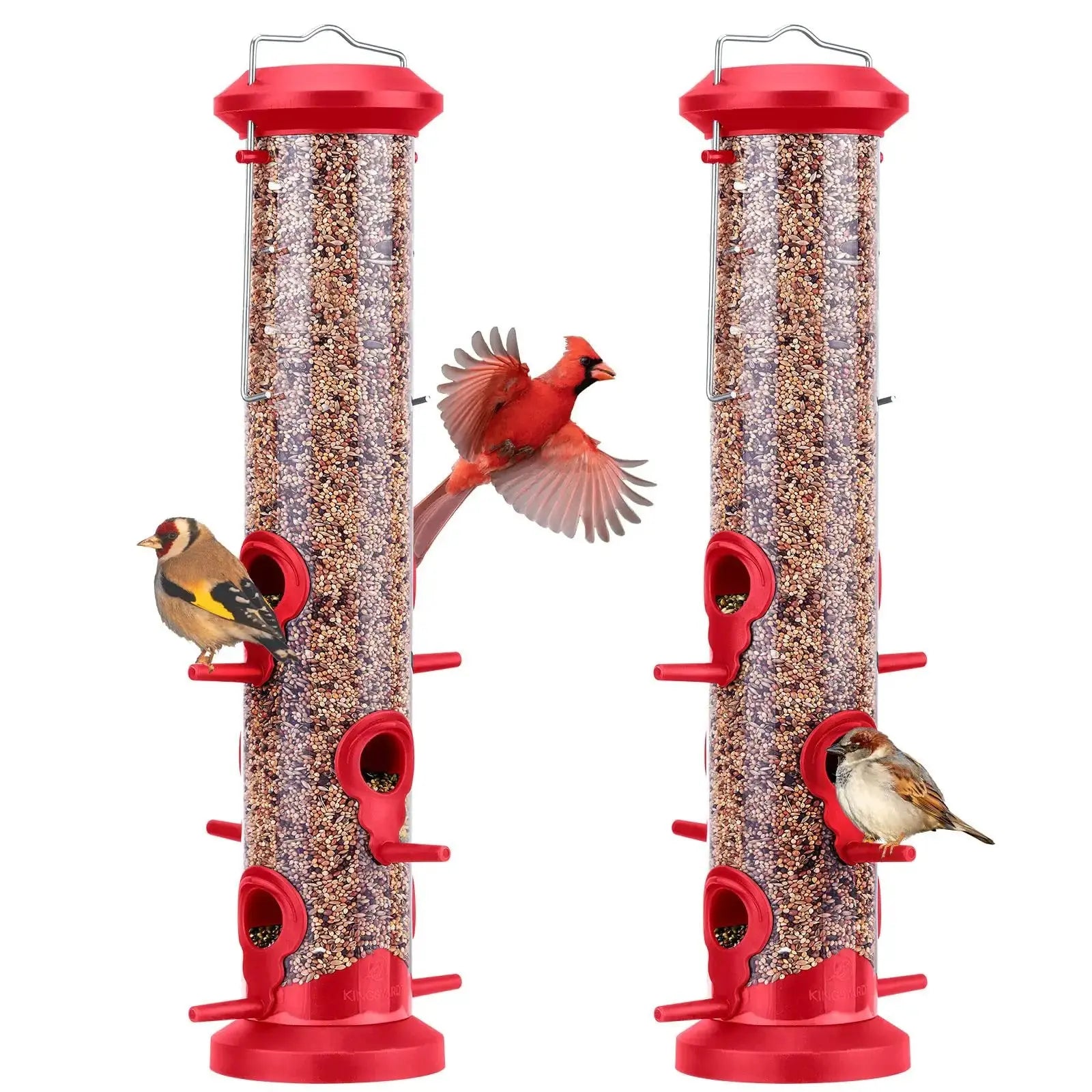 Kingsyard 2 Pack Tube Bird Feeders for Outdoors Hanging, Premium Hard Plastic Bird Feeder with 6 Feeding Ports by Kingsyard