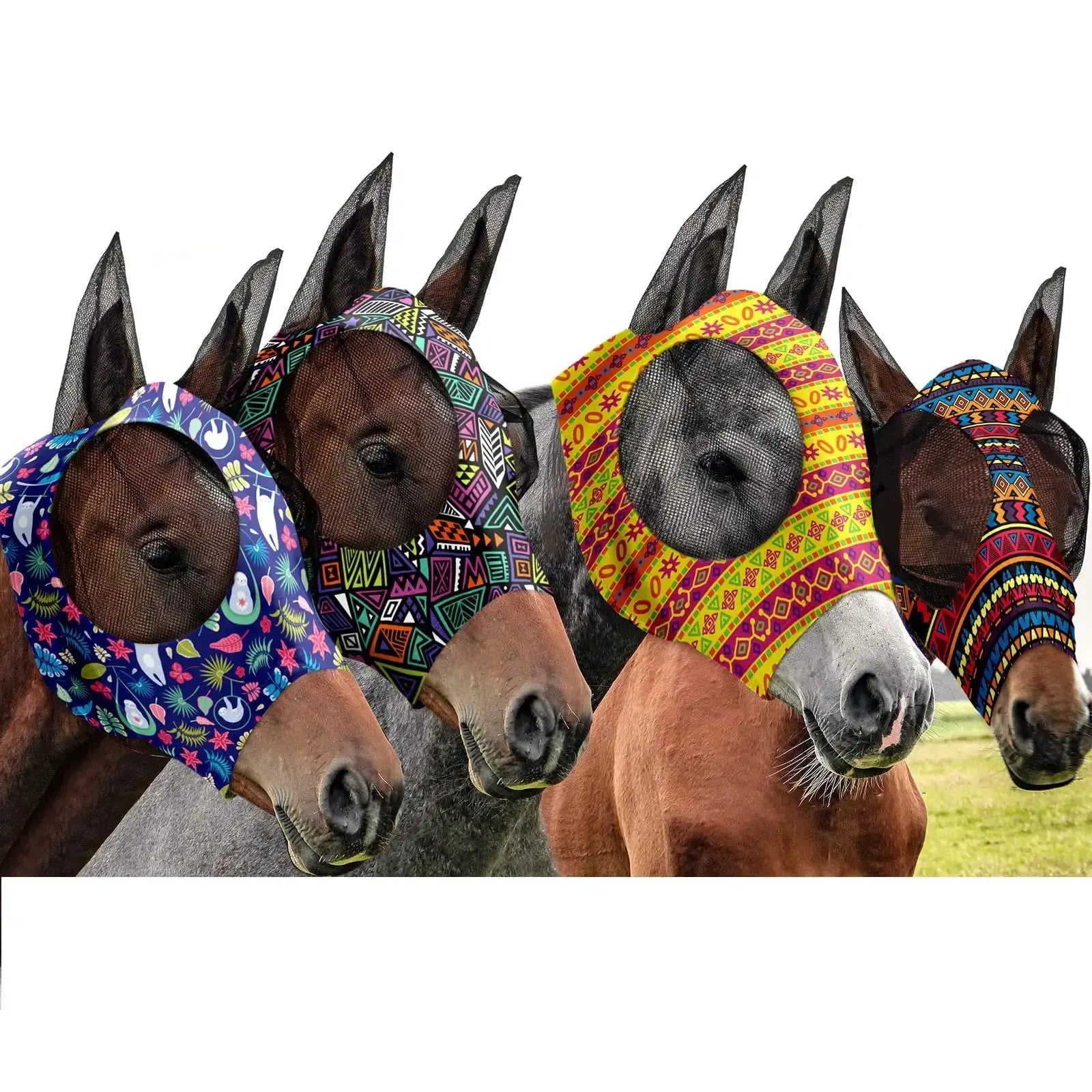 Frienda 4 Pcs Fly Masks with Ears Face Covering UV Protection from Insect Pests Elasticity Smooth Comfortable Mesh Horse Mask Accessories by Frienda
