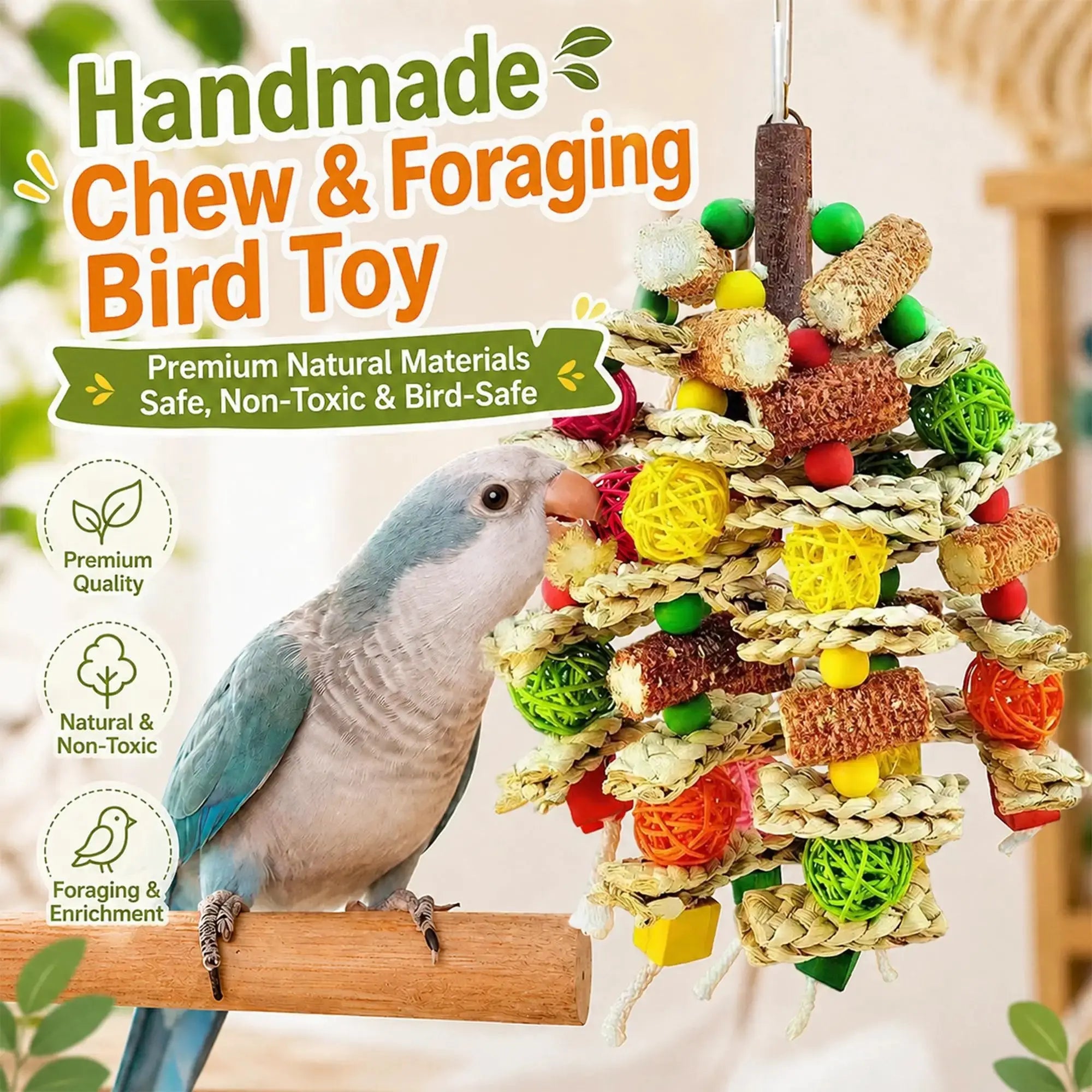 Hiwzitar Colorful Bird Cage Foraging Toy - Natural Chew Shredding Toy for Parakeets, Cockatiels, Conures (Safe Natural Material) by Hiwzitar