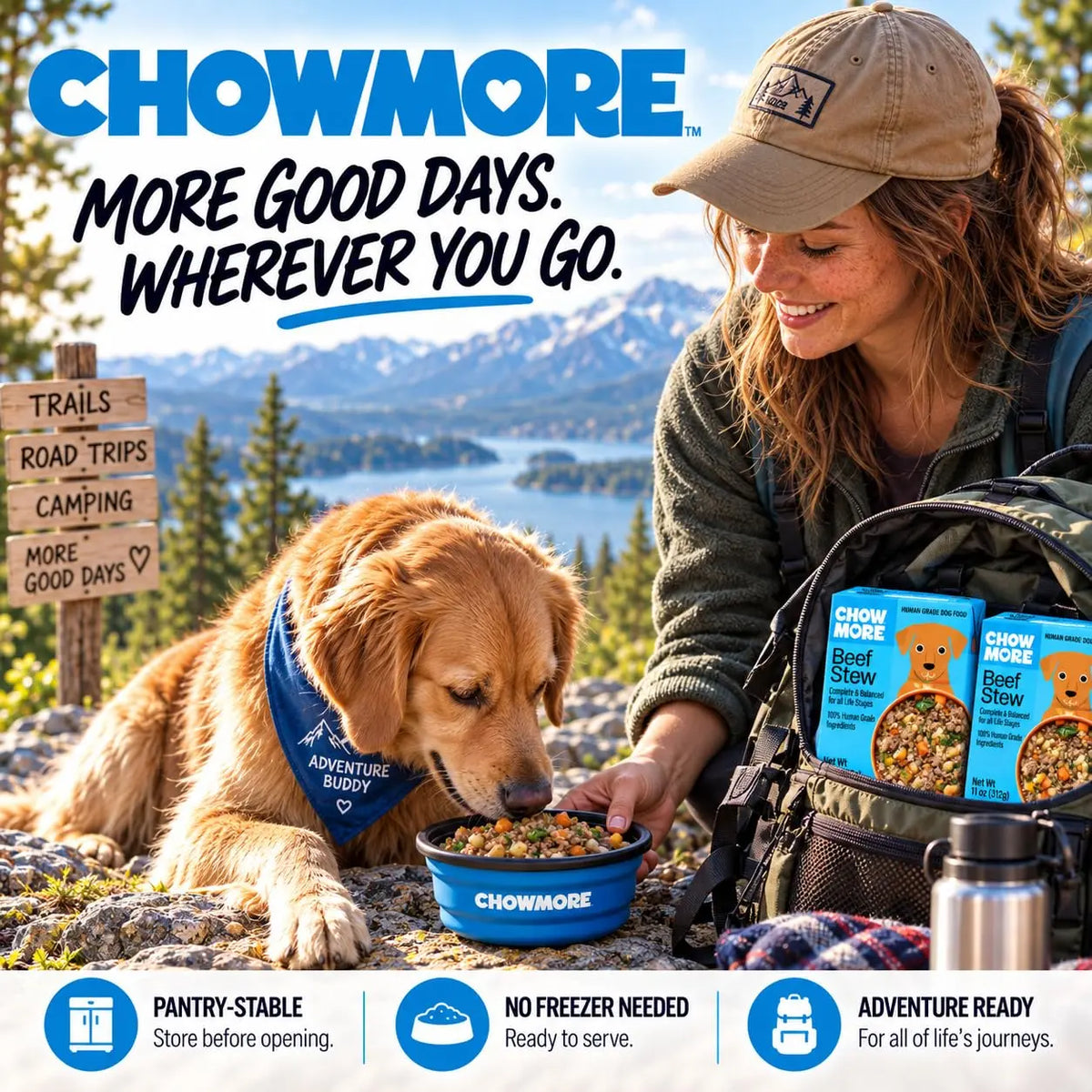 ChowMore Human Grade Wet Dog Food, Gently Cooked Shelf Stable Dog Food, Complete Meal or Kibble Topper, Complete & Balanced for All Life Stages, 11 oz Cartons - FurrBaby Necessities