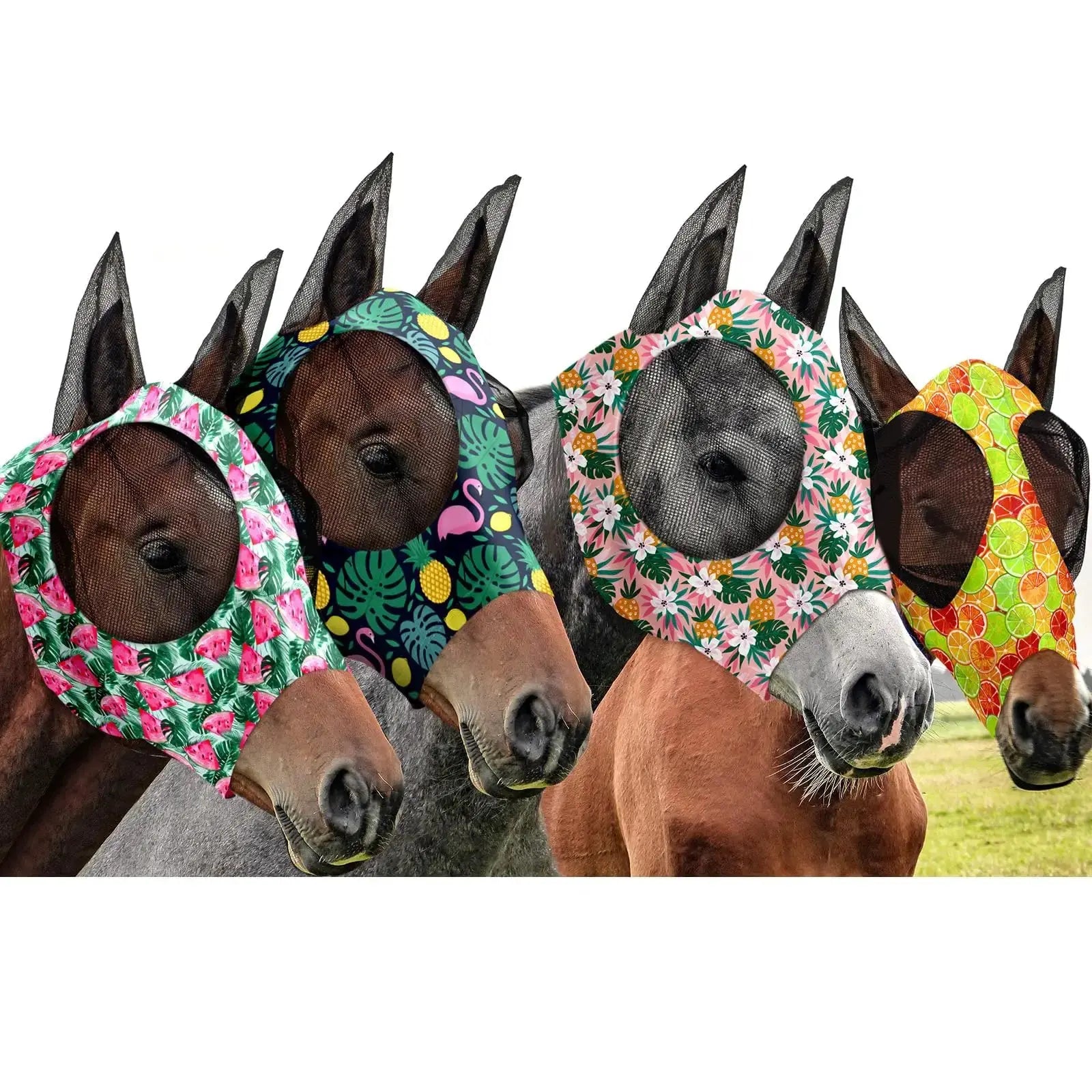 Frienda 4 Pcs Fly Masks with Ears Face Covering UV Protection from Insect Pests Elasticity Smooth Comfortable Mesh Horse Mask Accessories by Frienda
