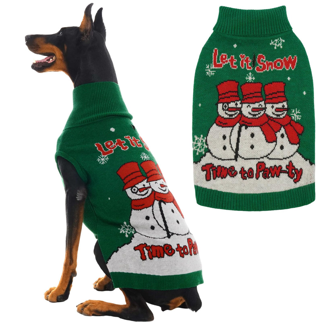 IECOii Dog Christmas Sweater - Turtleneck Sleeveless Design with Leash Hole, Snowflake & Snowman Prints, Festive Holiday Pet Sweater