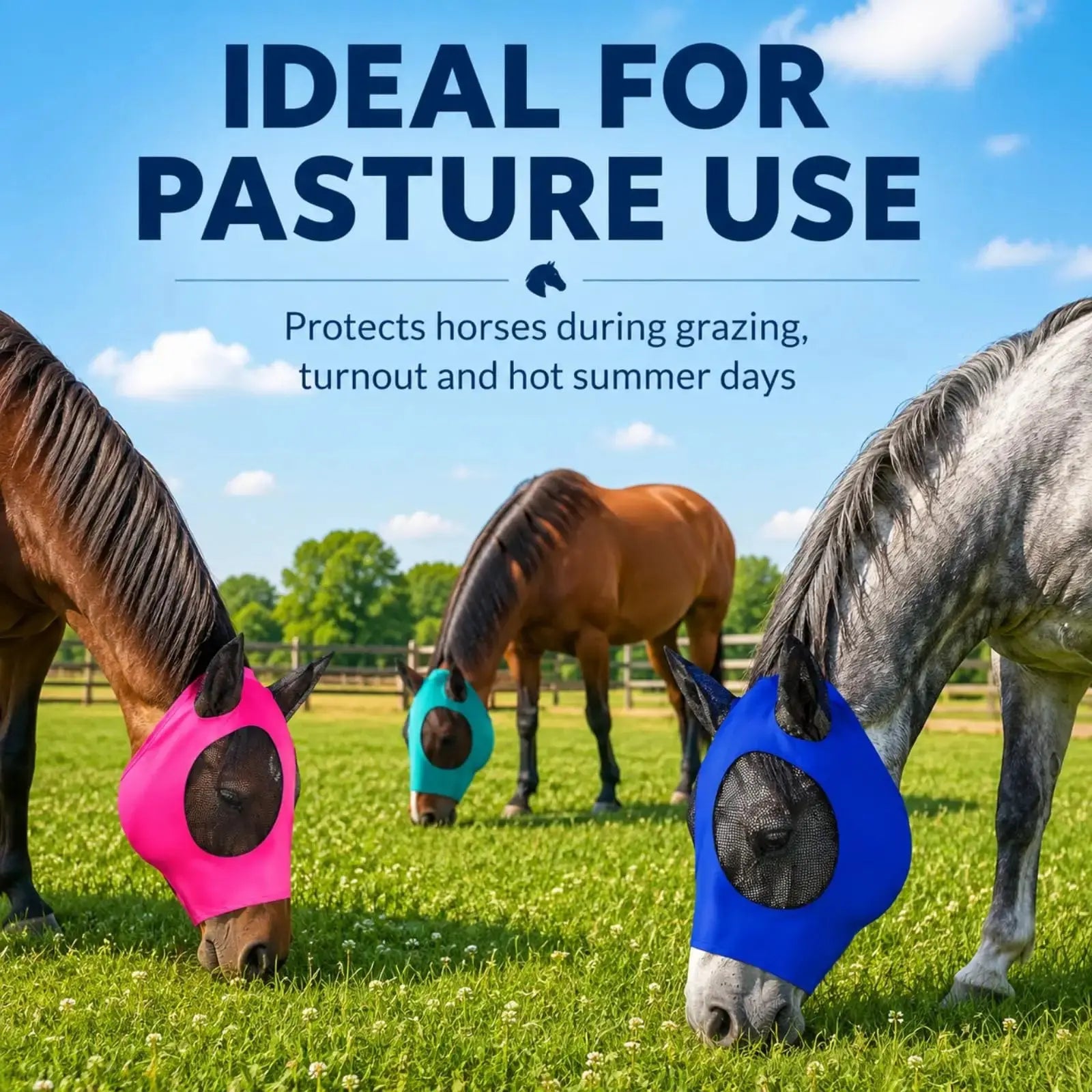 Sanwuta Horse Fly Masks with Ears, Breathable Mesh UV Protection Horse Face Masks, Soft Elastic Comfortable Fit for Riding Outdoor Summer Supplies Bulk by Sanwuta