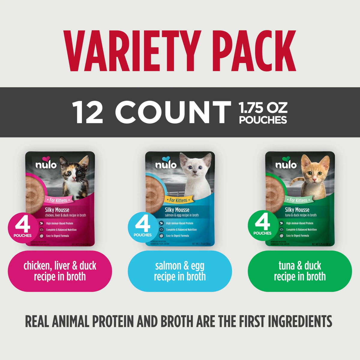 Nulo Wet Kitten Food, Silky Mousse, Variety Pack, 1.75 oz x 12 - FurrBaby Necessities