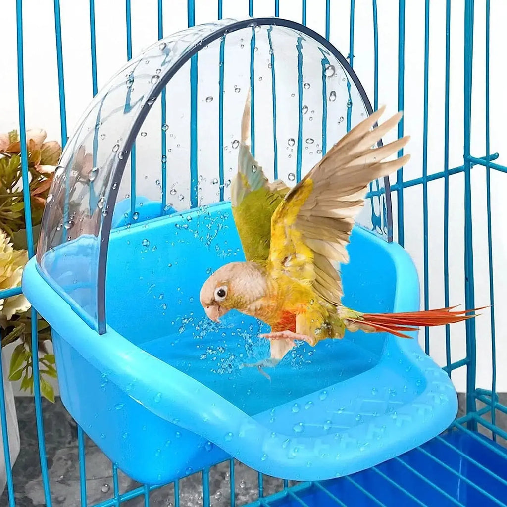 Nobgum Bird Bath Box Hanging Birdbath Toy Parakeet Caged Bathing Tubs Parrot Bath Tub Water Shower Food Feeder Holder Tray Bird Bath for Cage Accessory Small Birds Parrots Cockatiel Budgies by Nobgum