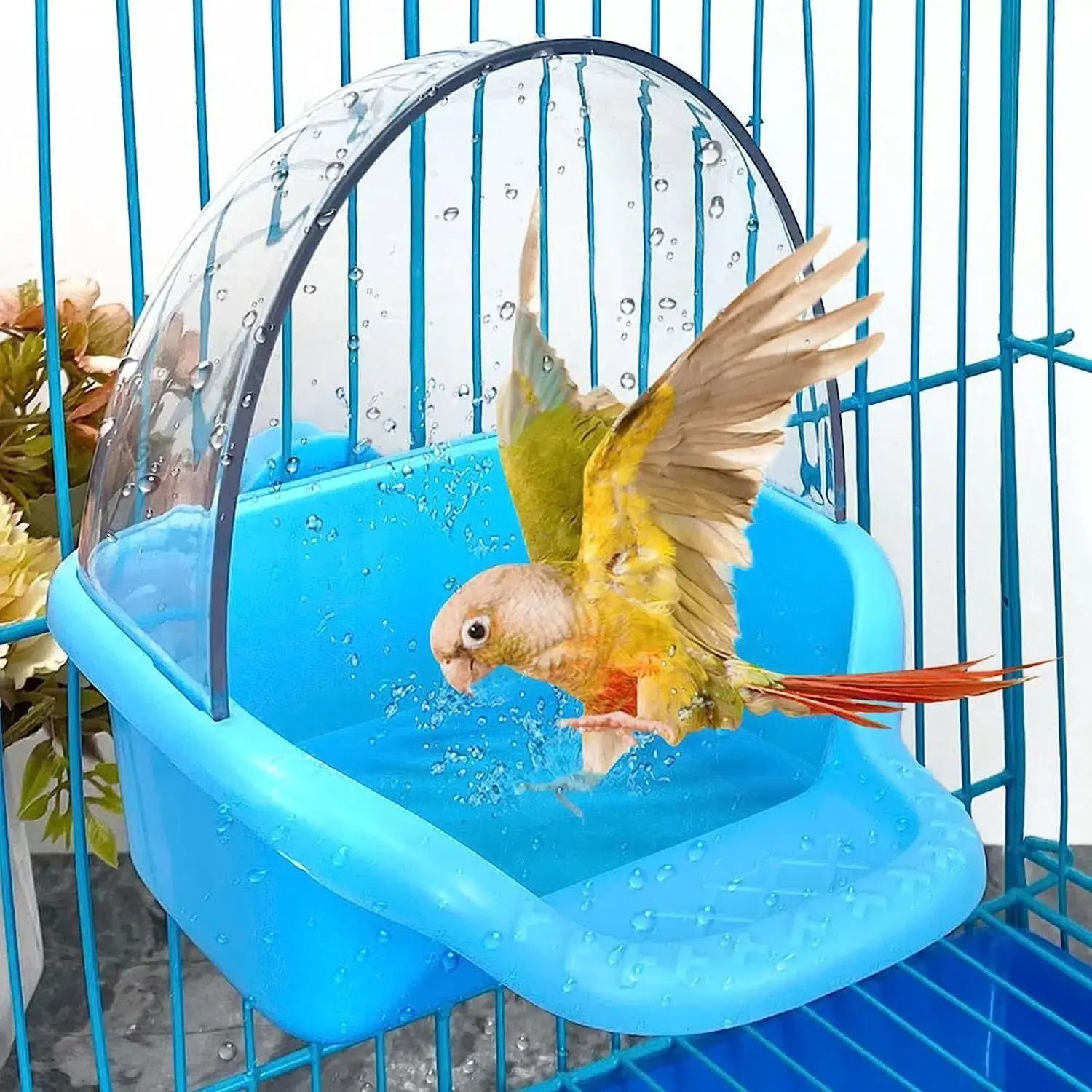 Nobgum Bird Bath Box Hanging Birdbath Toy Parakeet Caged Bathing Tubs Parrot Bath Tub Water Shower Food Feeder Holder Tray Bird Bath for Cage Accessory Small Birds Parrots Cockatiel Budgies by Nobgum