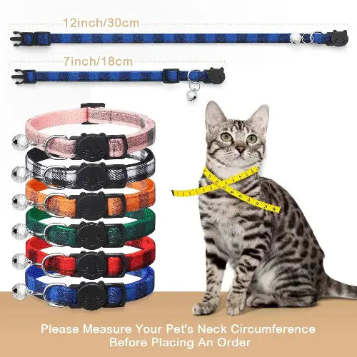 6 Pack Classic Plaid Cat Collars with Bells - Breakaway Kitten Collar and Adjustable 7-12in,Cute Kitty Collar for Girl Boy Cats,Pet Gifts,Accessories,Supplies,Stuff by Extodry