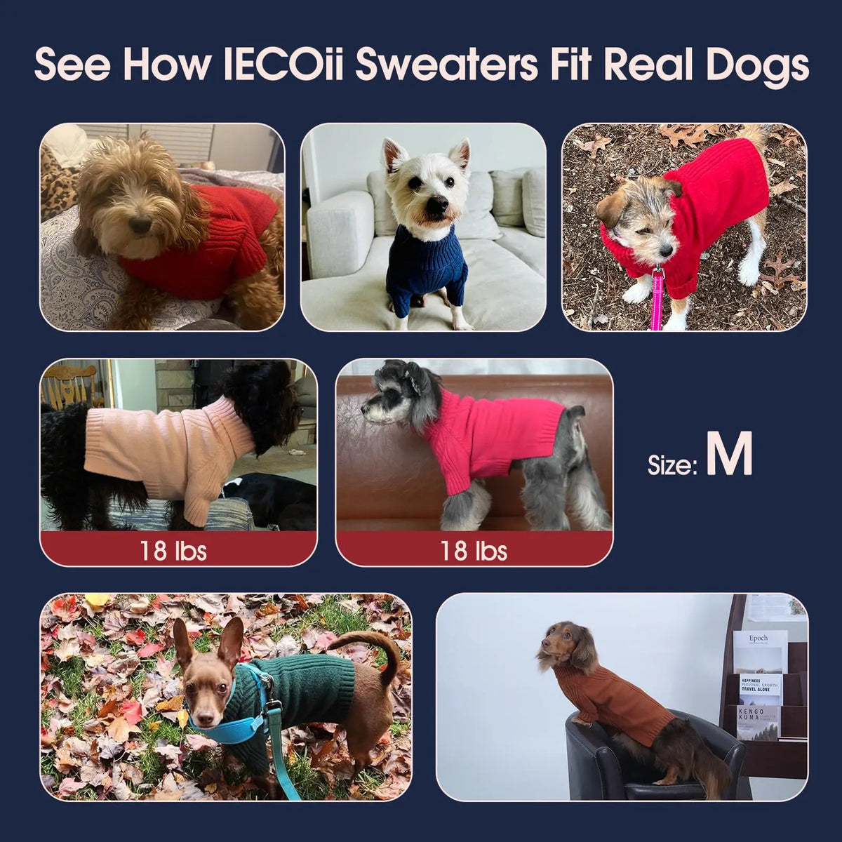 IECOii Dog Sweater,Thermal Knitted Dog Sweaters Turtleneck with Sleeve