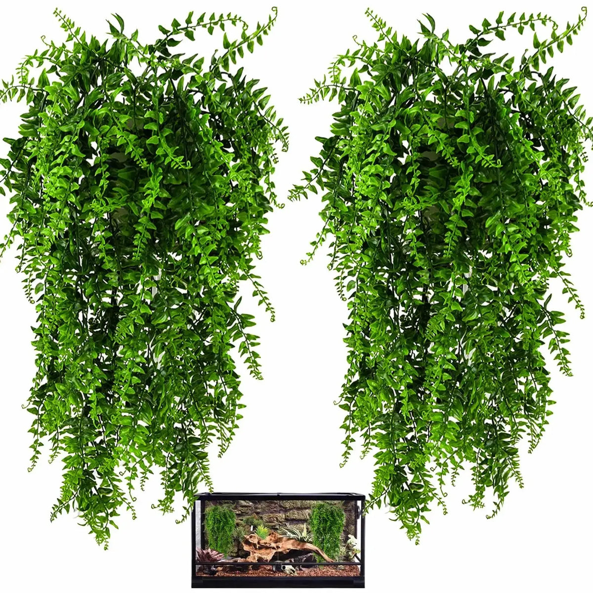 HERCOCCI Reptile Plants, Terrarium Hanging Plants Vines Artificial Leaves Habitat Decorations with Suction Cup for Bearded Dragon Hermit Crab Lizard Snake Geckos Chameleon by HERCOCCI