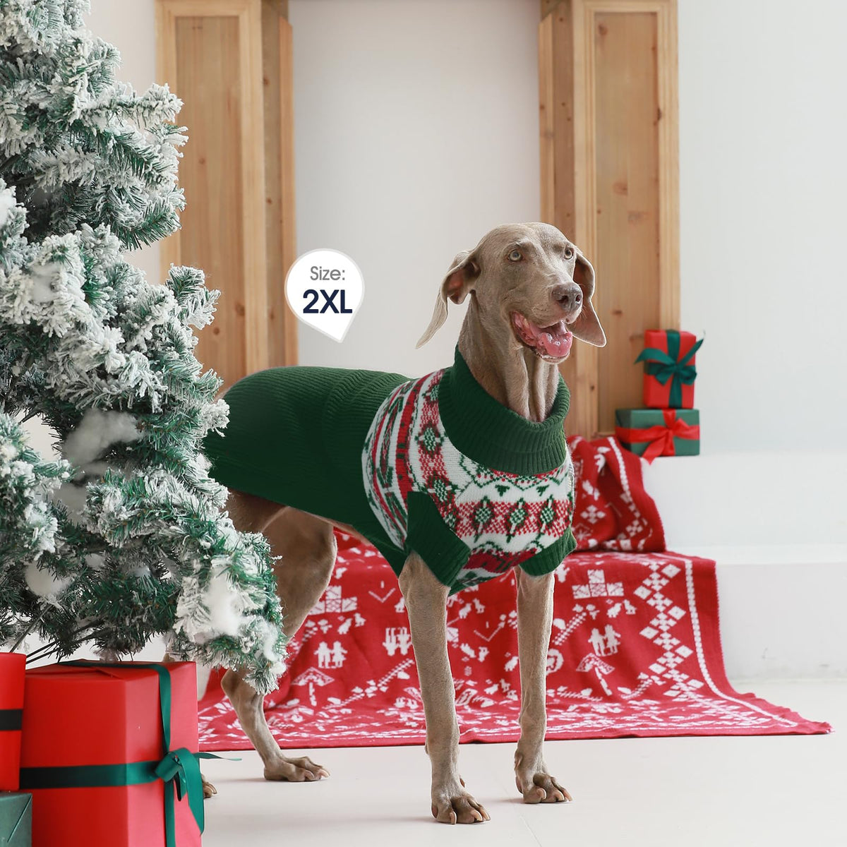 IECOii Dog Christmas Sweater - Turtleneck Sleeveless Design with Leash Hole, Snowflake & Snowman Prints, Festive Holiday Pet Sweater