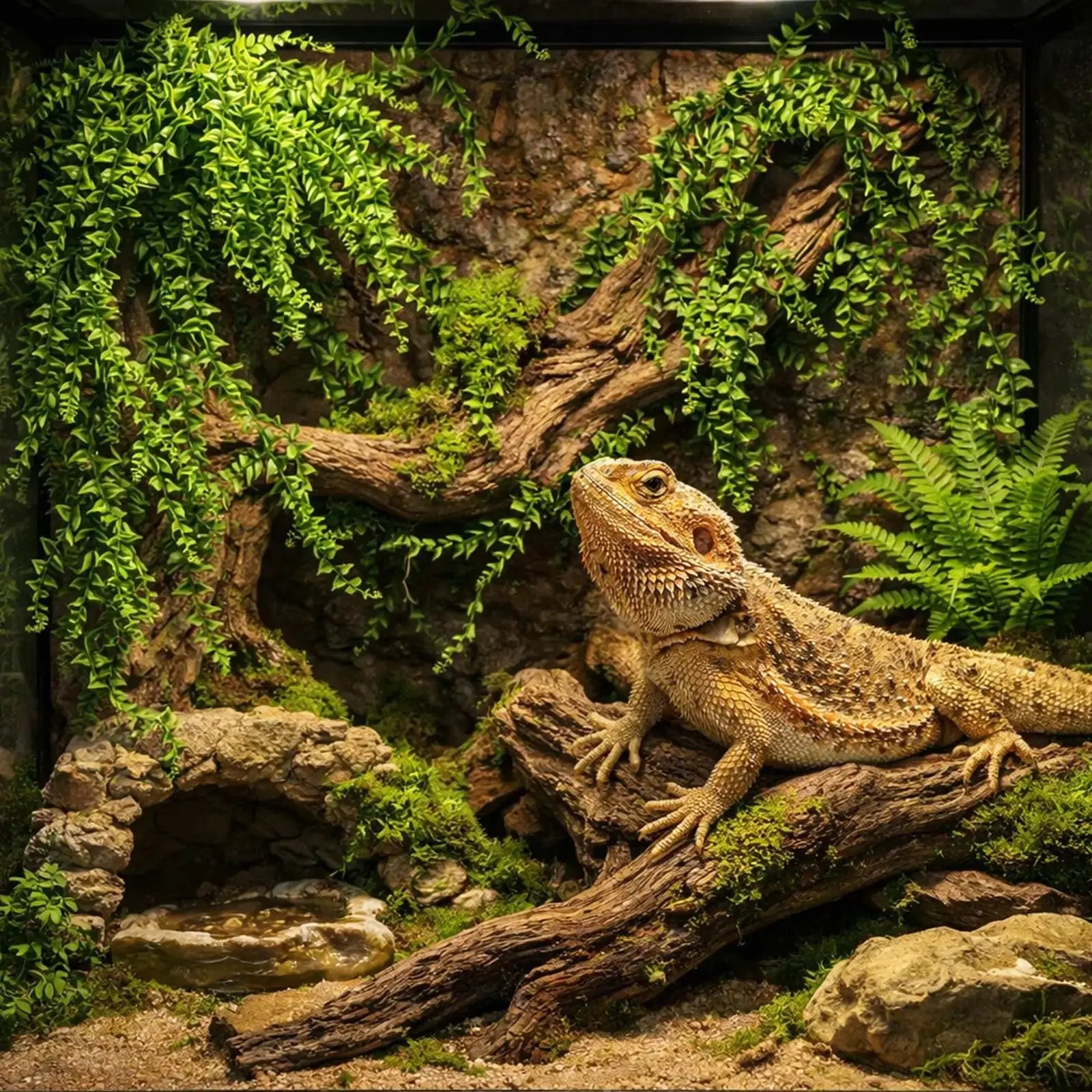 HERCOCCI Reptile Plants, Terrarium Hanging Plants Vines Artificial Leaves Habitat Decorations with Suction Cup for Bearded Dragon Hermit Crab Lizard Snake Geckos Chameleon by HERCOCCI