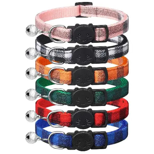 6 Pack Classic Plaid Cat Collars with Bells - Breakaway Kitten Collar and Adjustable 7-12in,Cute Kitty Collar for Girl Boy Cats,Pet Gifts,Accessories,Supplies,Stuff by Extodry