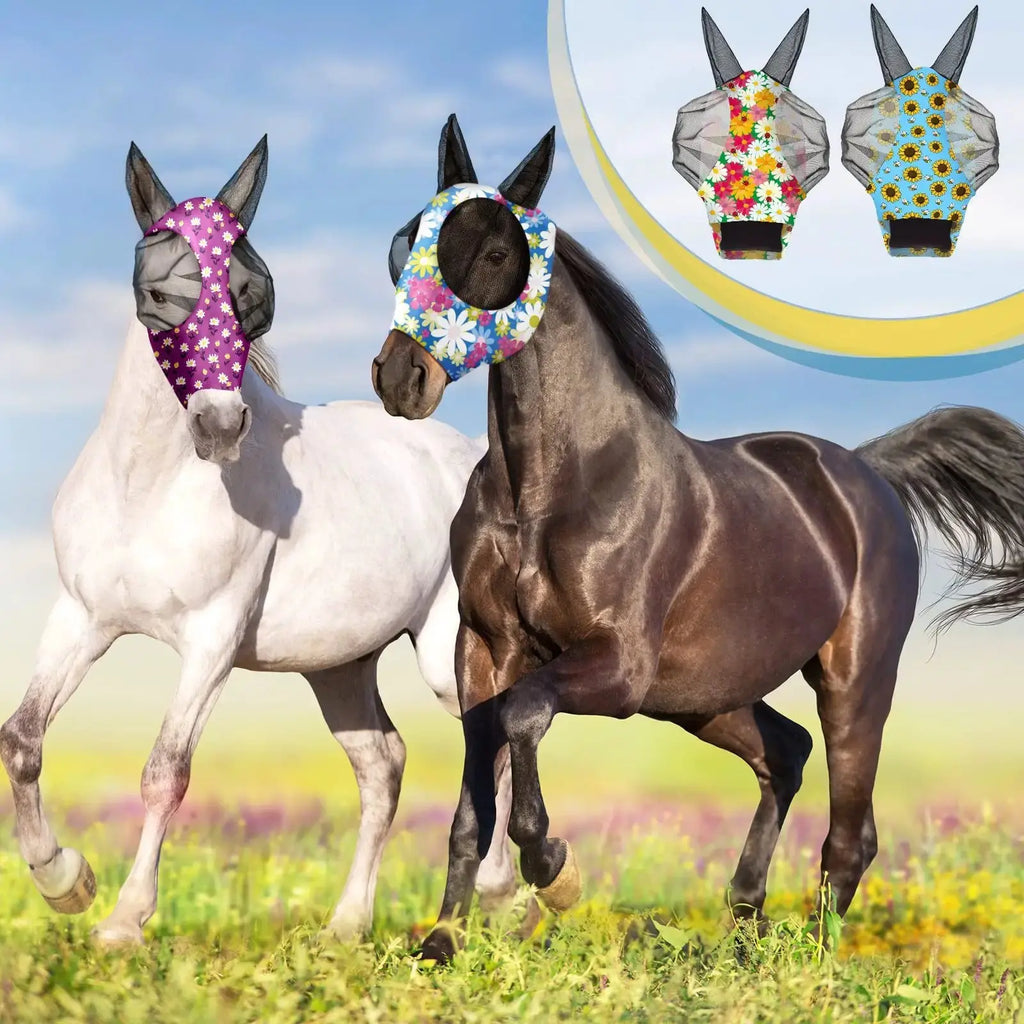 Frienda 4 Pcs Fly Masks with Ears Face Covering UV Protection from Insect Pests Elasticity Smooth Comfortable Mesh Horse Mask Accessories by Frienda