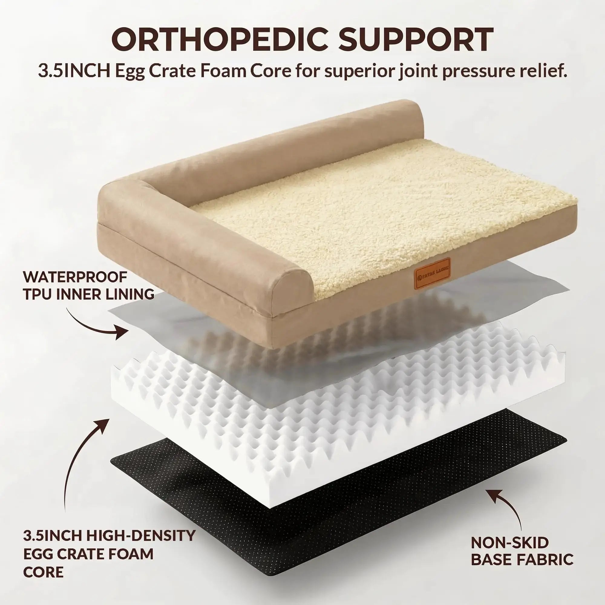 Patas Lague Orthopedic Dog Bed for Small Medium Large Size Dog by Patas Lague