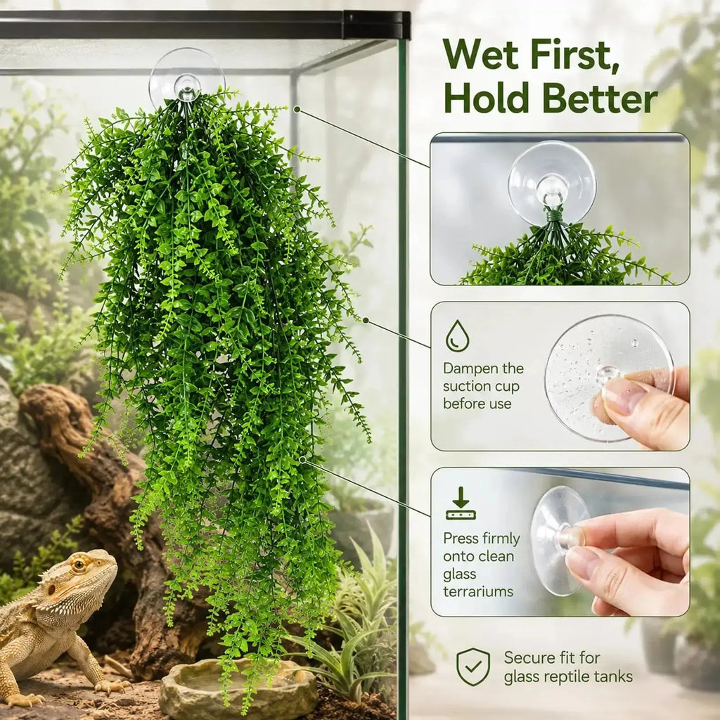 HERCOCCI Reptile Plants, Terrarium Hanging Plants Vines Artificial Leaves Habitat Decorations with Suction Cup for Bearded Dragon Hermit Crab Lizard Snake Geckos Chameleon by HERCOCCI