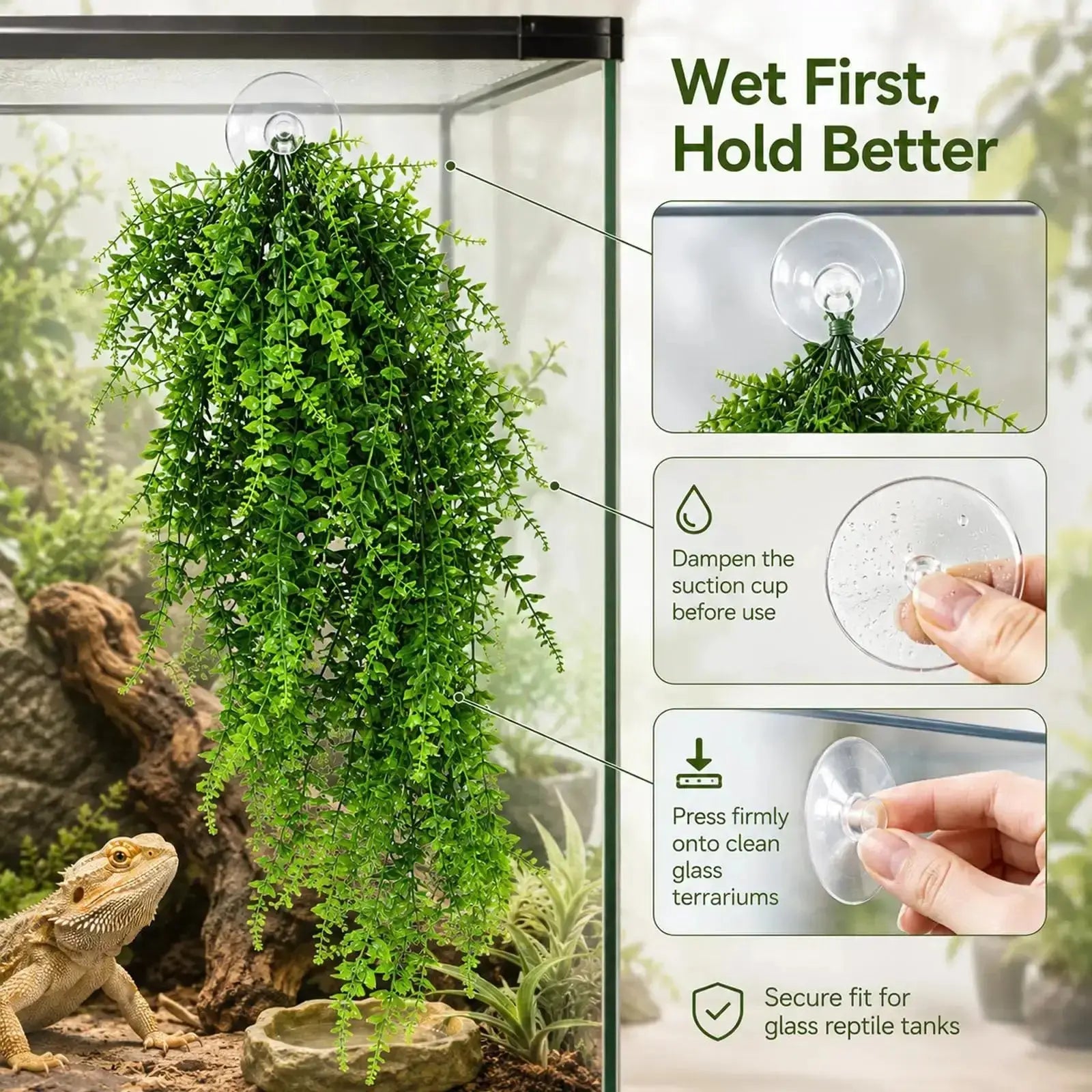 HERCOCCI Reptile Plants, Terrarium Hanging Plants Vines Artificial Leaves Habitat Decorations with Suction Cup for Bearded Dragon Hermit Crab Lizard Snake Geckos Chameleon by HERCOCCI