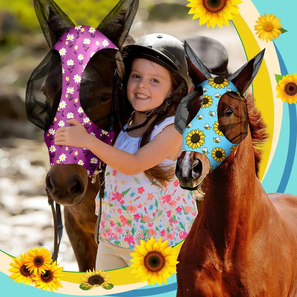 Frienda 4 Pcs Fly Masks with Ears Face Covering UV Protection from Insect Pests Elasticity Smooth Comfortable Mesh Horse Mask Accessories by Frienda