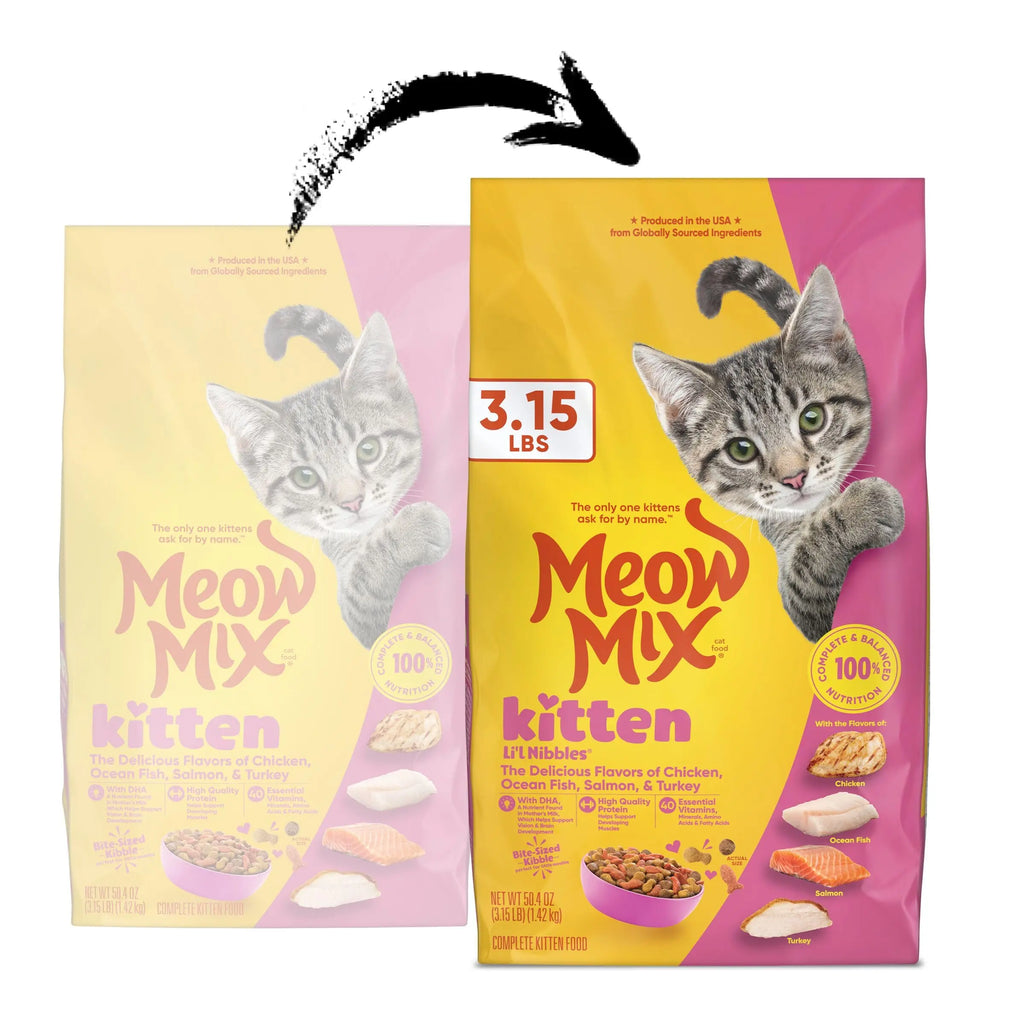 Meow Mix Kitten Li’l Nibbles Dry Cat Food for Kittens, 4 Bags - FurrBaby Necessities