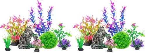 Ameliade Aquarium Artificial Plastic Plants Decorations and Rock Cave Decor Set Goldfish Betta Fish Tank Accessories Small Large Fish Bowl Ornaments by Ameliade