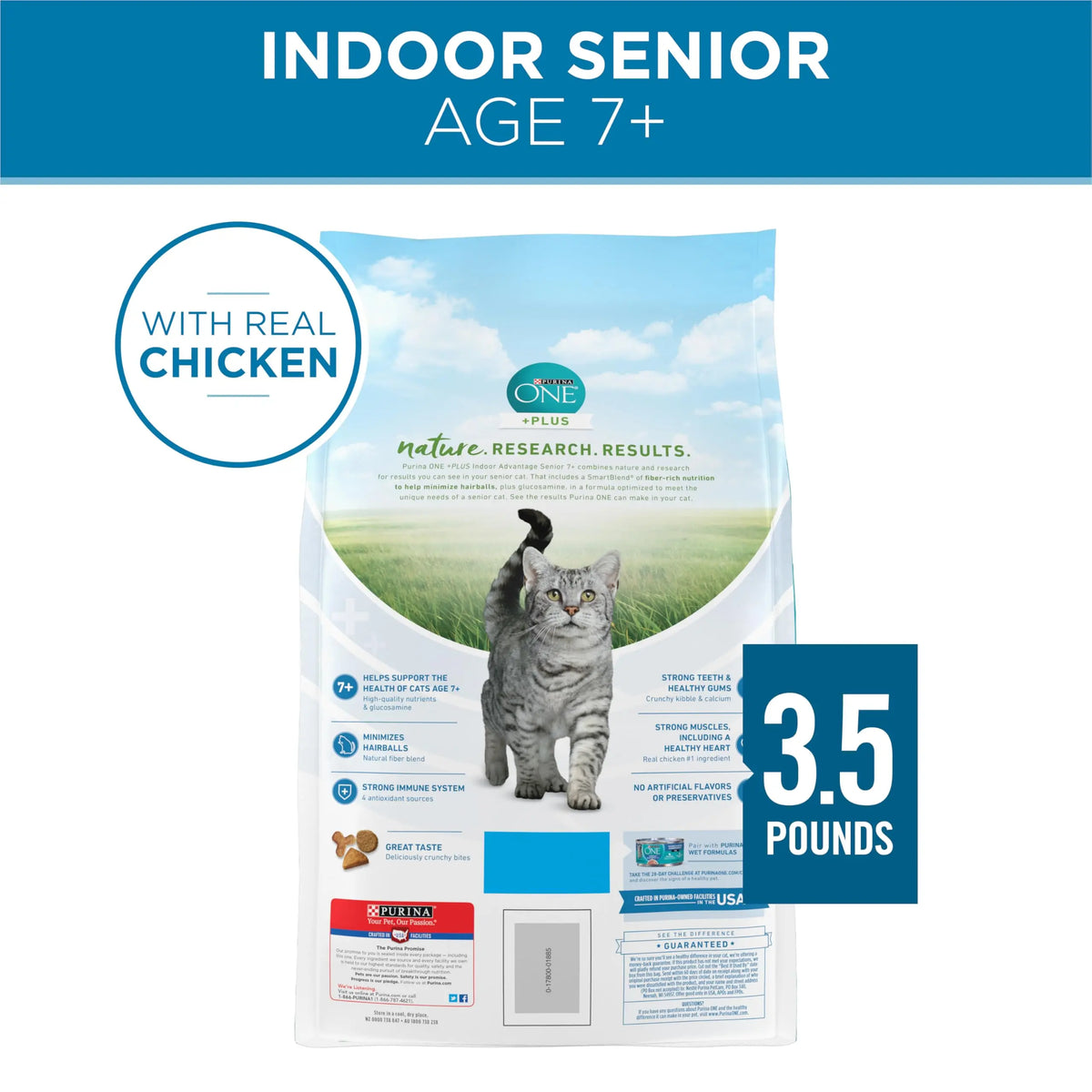 Purina ONE High Protein, Natural Senior Dry Cat Food, Indoor Advantage Senior+ - 16 lb. Bag Purina ONE