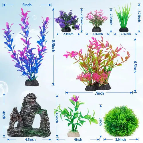 Ameliade Aquarium Artificial Plastic Plants Decorations and Rock Cave Decor Set Goldfish Betta Fish Tank Accessories Small Large Fish Bowl Ornaments by Ameliade