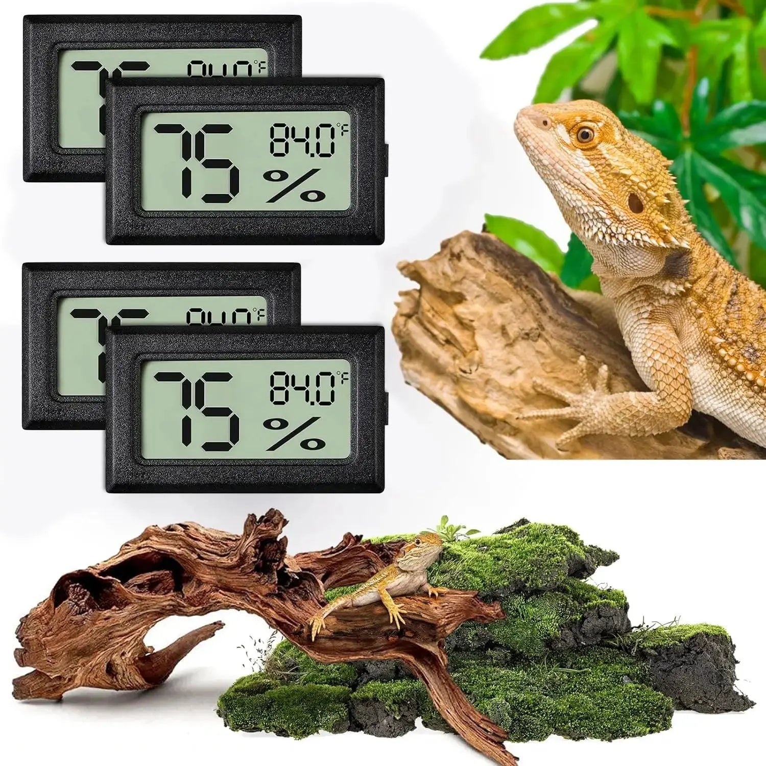 Vodolo Reptile Thermometer and Humidity Gauge,Digital Adhesive Reptile Hydrometer Thermomete Tank Accessories,Reptile Terrarium Thermomete Pet Supplies for Snake,Bearded by Vodolo