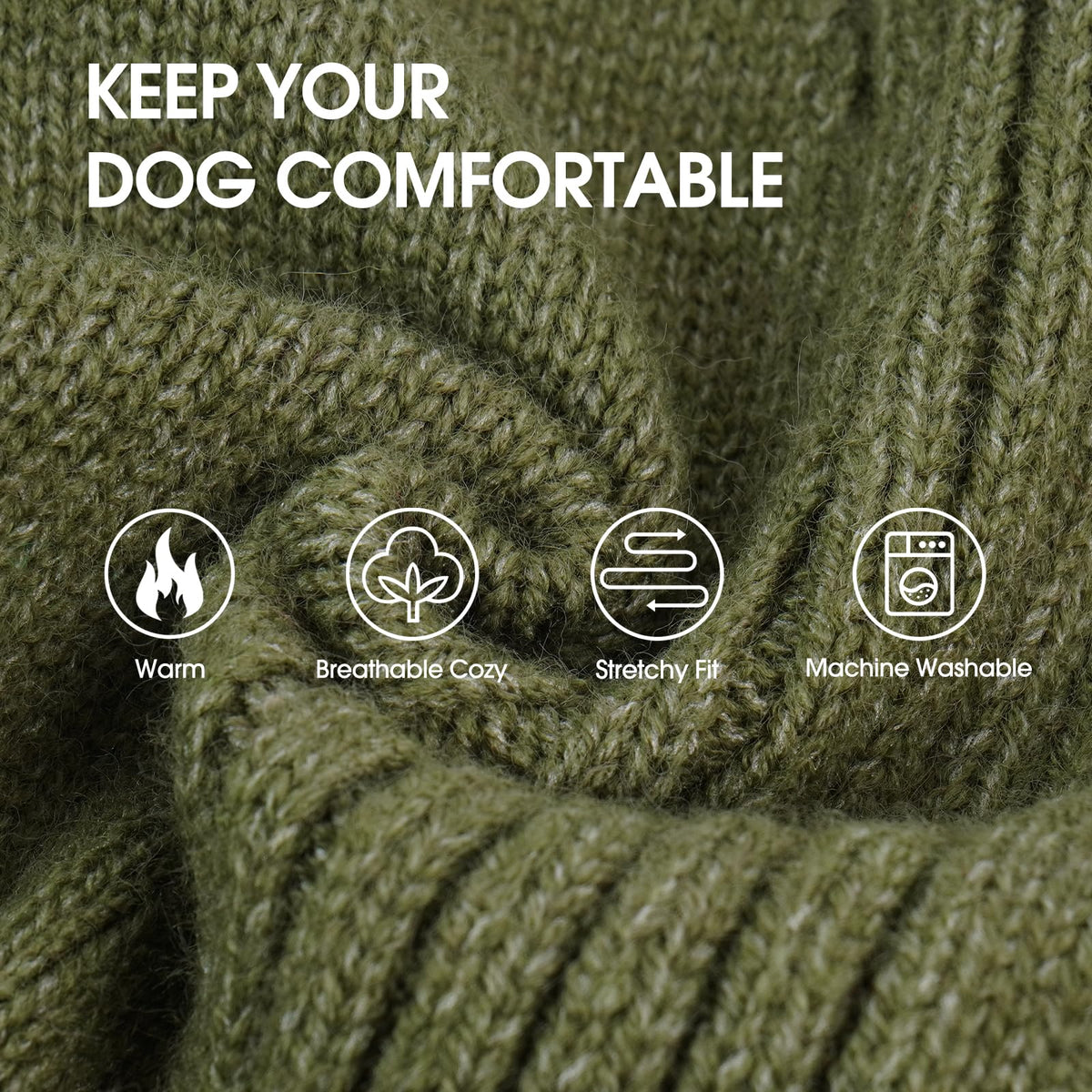 IECOii Dog Sweater,Thermal Knitted Dog Sweaters Turtleneck with Sleeve