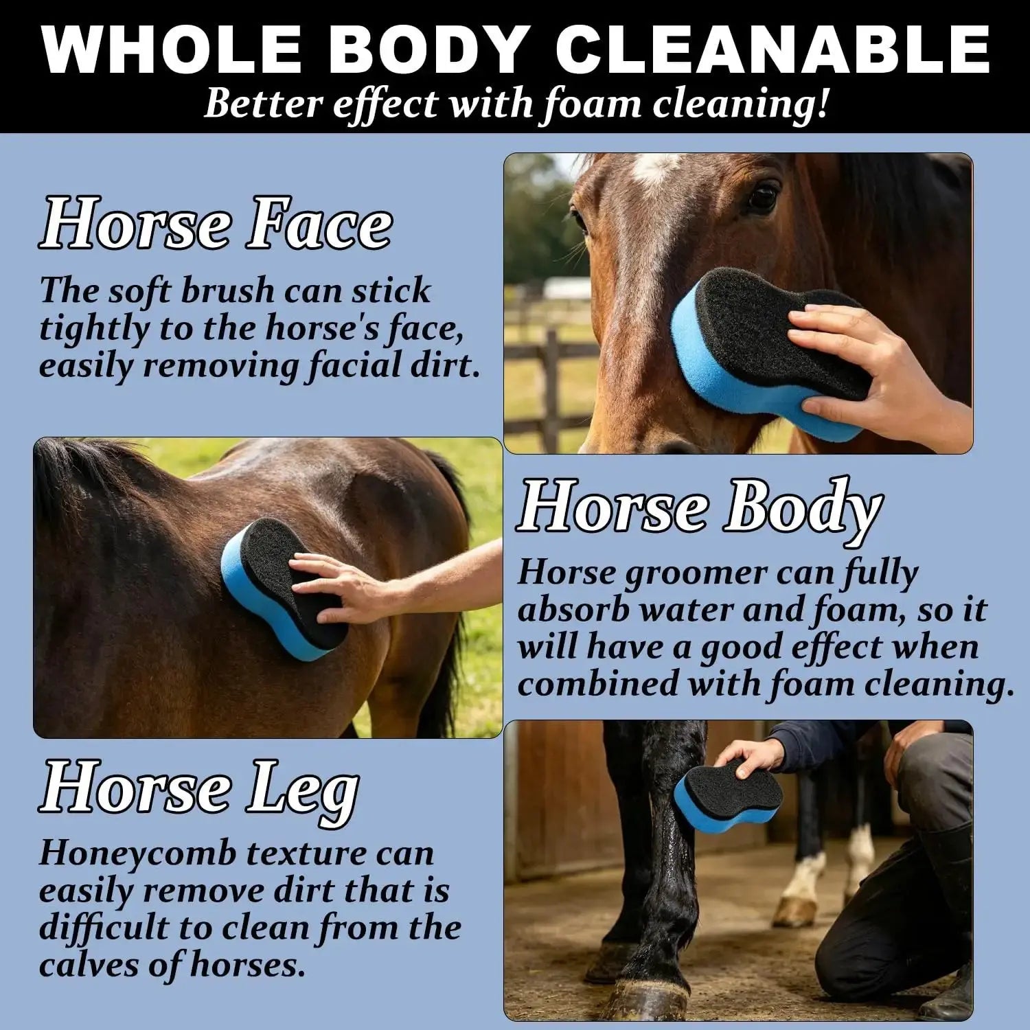 2-in-1 Horse Groomer Sponge Scrubber, Deep Cleaning Scrubber by Youven