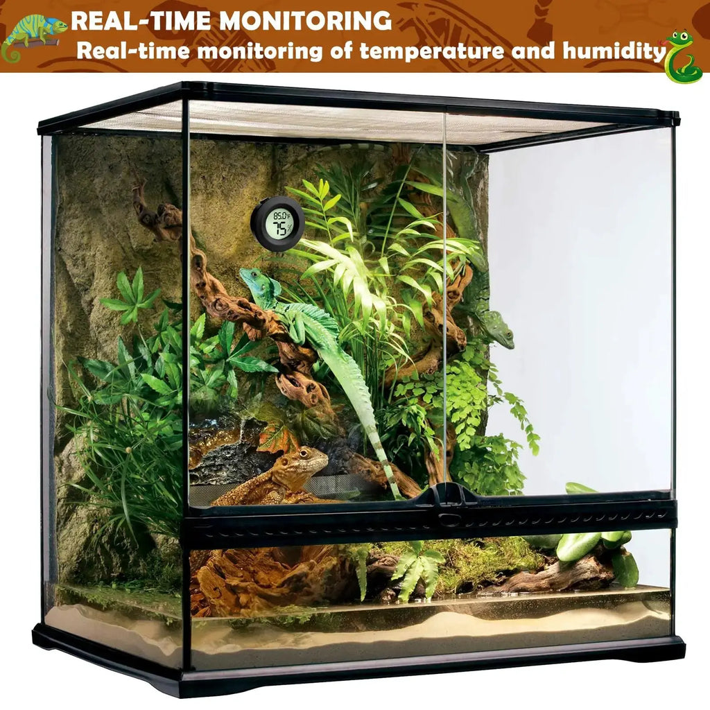 Vodolo Reptile Thermometer and Humidity Gauge,Digital Adhesive Reptile Hydrometer Thermomete Tank Accessories,Reptile Terrarium Thermomete Pet Supplies for Snake,Bearded by Vodolo