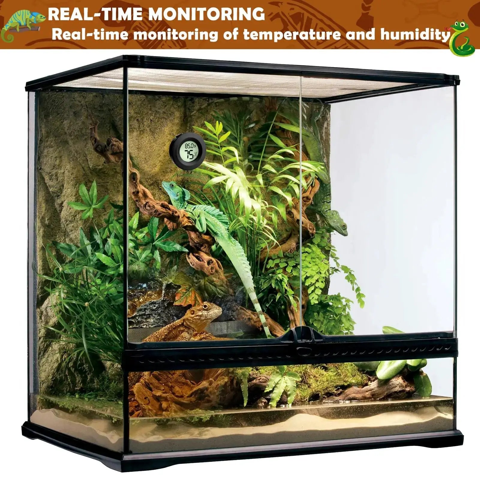 Vodolo Reptile Thermometer and Humidity Gauge,Digital Adhesive Reptile Hydrometer Thermomete Tank Accessories,Reptile Terrarium Thermomete Pet Supplies for Snake,Bearded by Vodolo