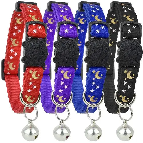 Bemix Pets Cat Collar Stars and Moon, Reflective with Bell, Solid & Safe Collars for Cats, Nylon, Kitty Collars, Pet Collar, Breakaway Cat Collar by Bemix Pets