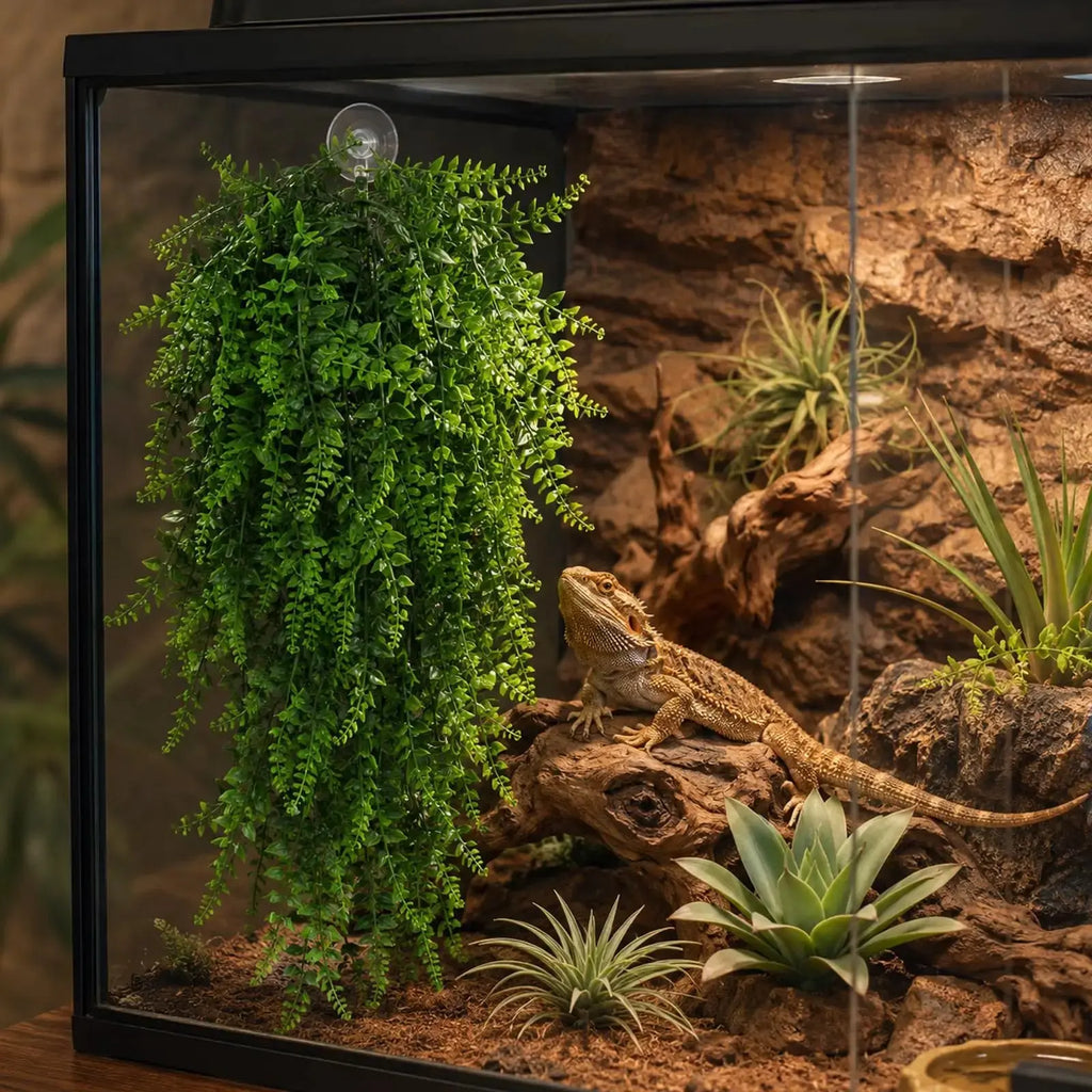 HERCOCCI Reptile Plants, Terrarium Hanging Plants Vines Artificial Leaves Habitat Decorations with Suction Cup for Bearded Dragon Hermit Crab Lizard Snake Geckos Chameleon by HERCOCCI