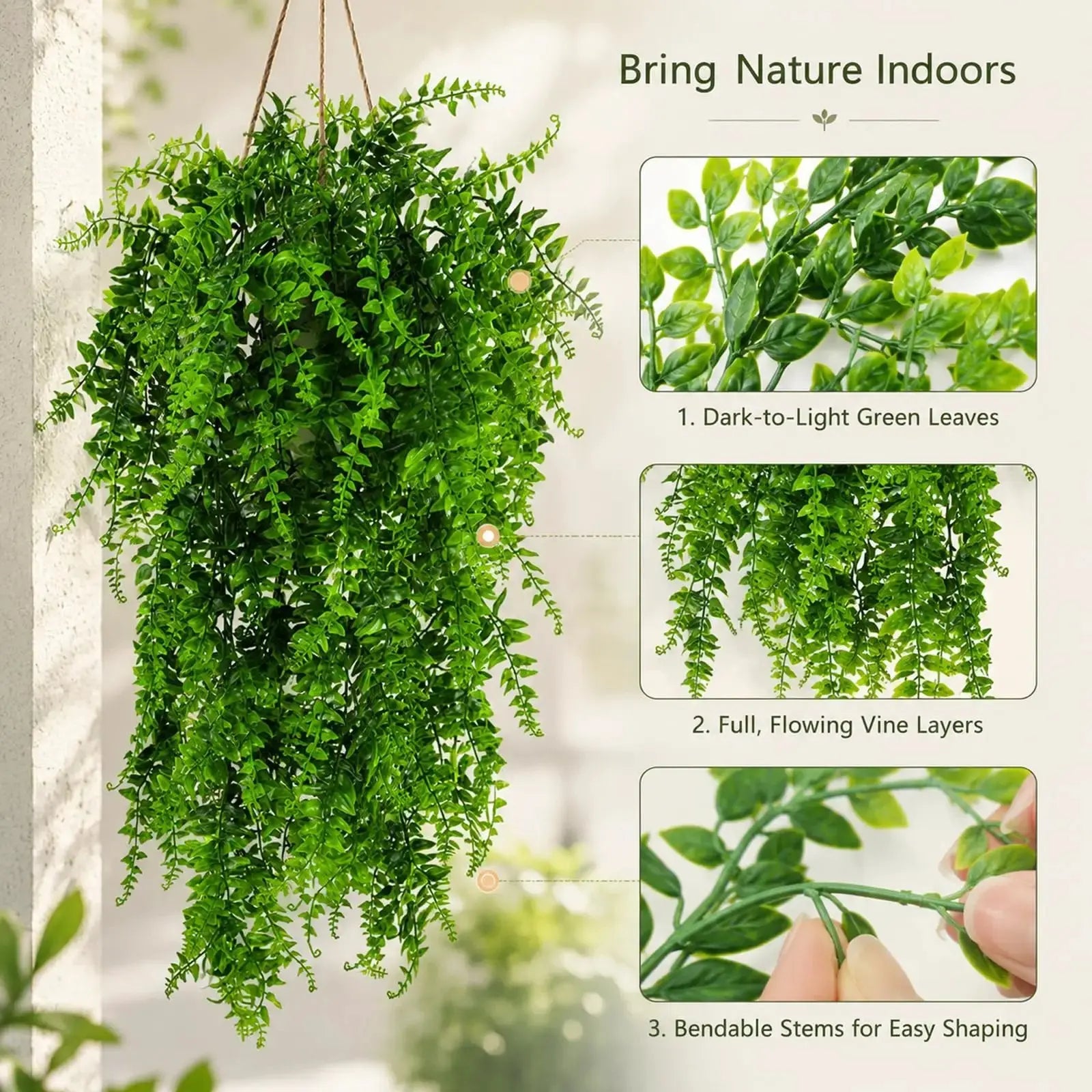 HERCOCCI Reptile Plants, Terrarium Hanging Plants Vines Artificial Leaves Habitat Decorations with Suction Cup for Bearded Dragon Hermit Crab Lizard Snake Geckos Chameleon by HERCOCCI