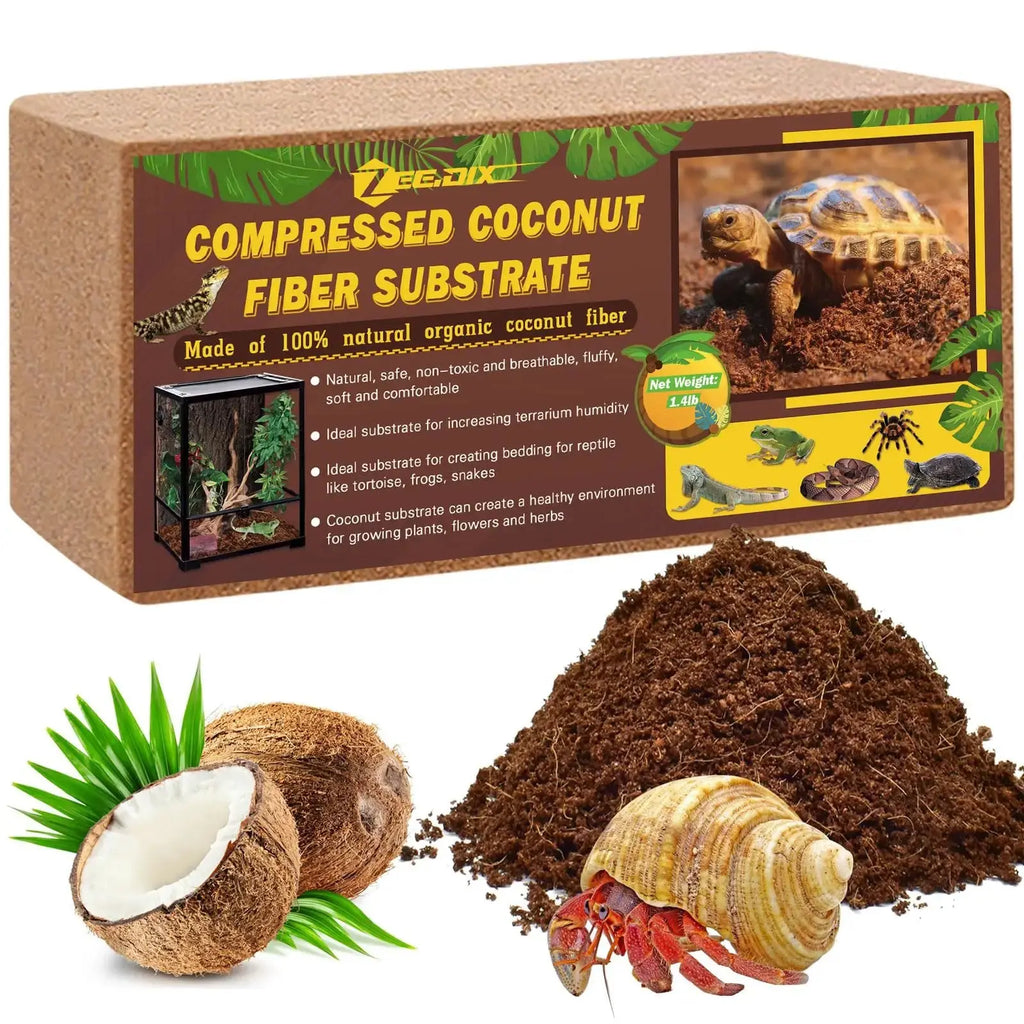 ZeeDix Coconut Fiber Substrate, 100% Organic Coconut Husk Coco Coir Brick Terrarium Bedding for Reptiles, Tortoise, Bearded Dragon, Leopard Gecko, Snake, Hermit Crabs, Frogs, Tarantula by ZeeDix