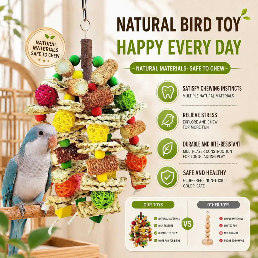 Hiwzitar Colorful Bird Cage Foraging Toy - Natural Chew Shredding Toy for Parakeets, Cockatiels, Conures (Safe Natural Material) by Hiwzitar