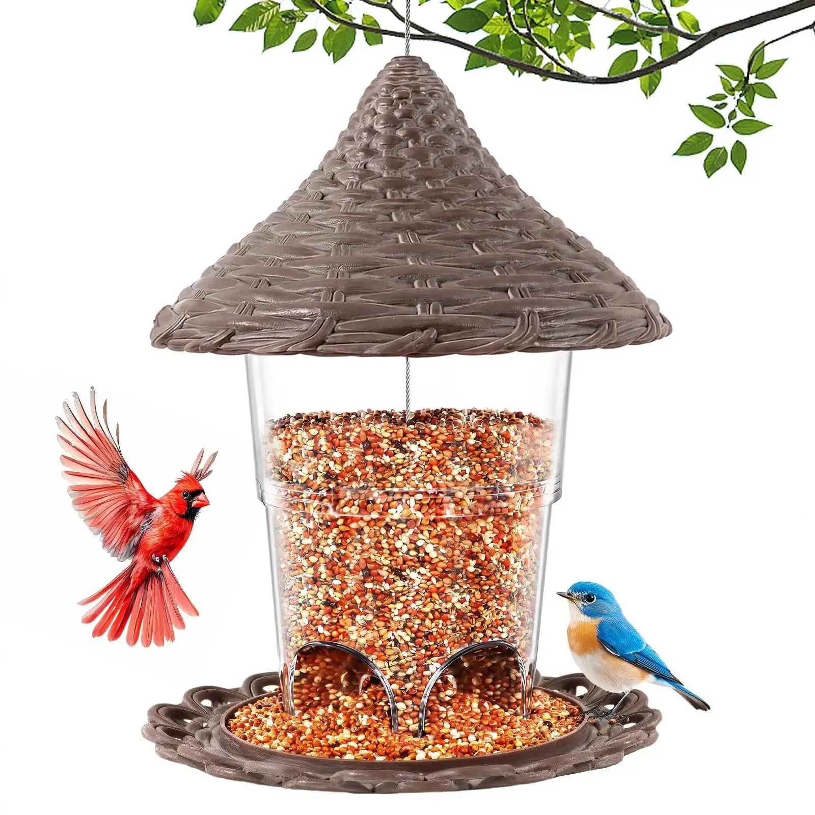 Hanging Bird Feeders for Outdoor, UV-Resistant Durable Plastic, Squirrel Proof Bird Feeder, Tool-Free Install Weatherproof Birdfeeders, Easy Clean/Refill with Drainage Holes for Wild Birds by yyounglinda