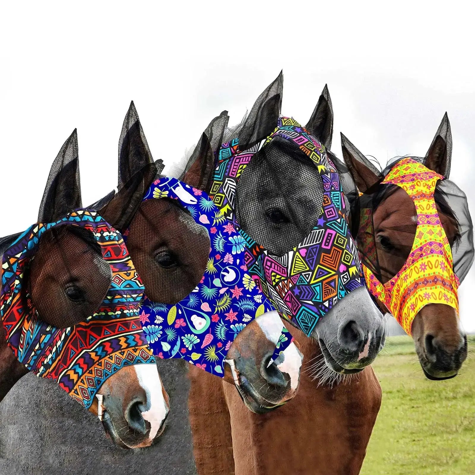 Frienda 4 Pcs Fly Masks with Ears Face Covering UV Protection from Insect Pests Elasticity Smooth Comfortable Mesh Horse Mask Accessories by Frienda