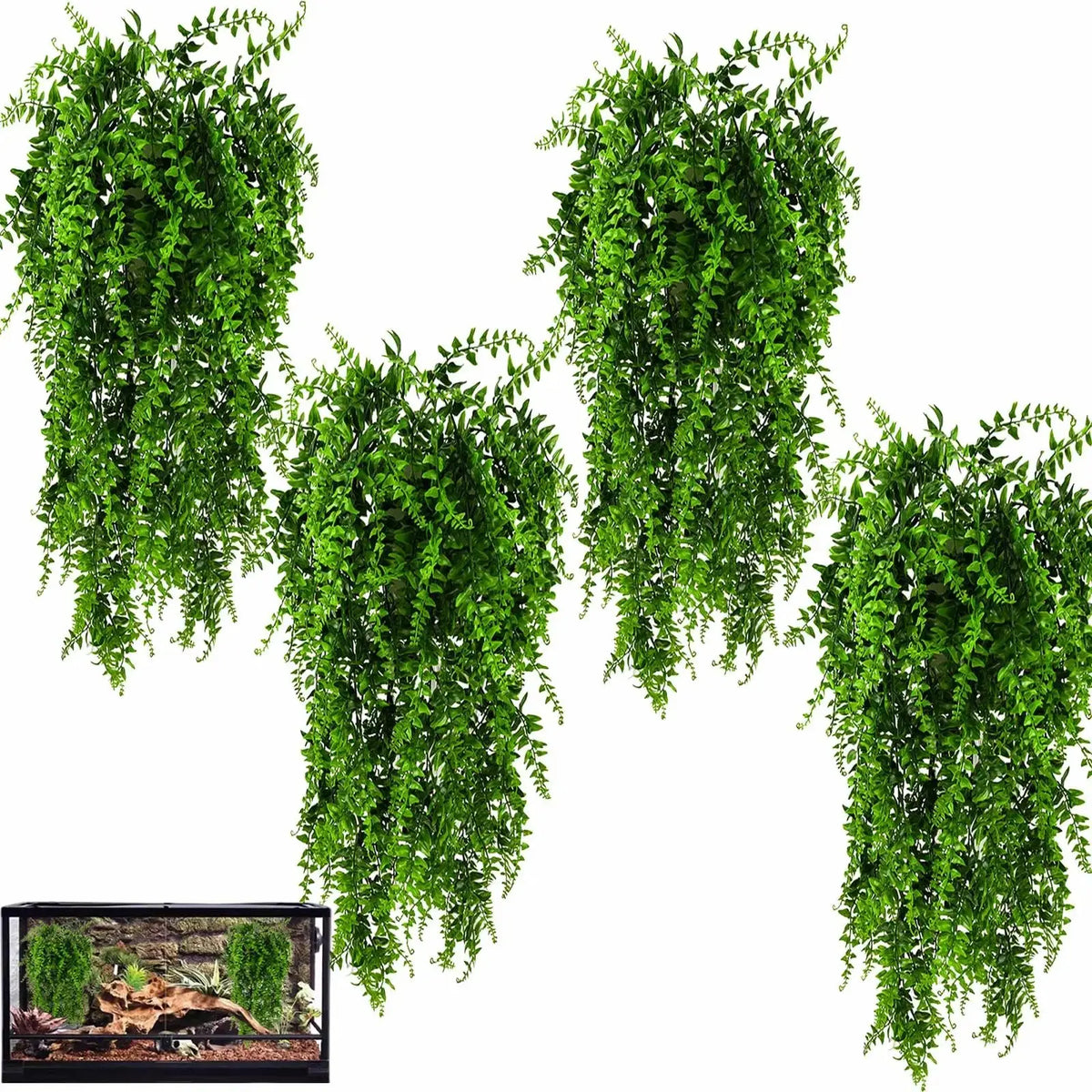 HERCOCCI Reptile Plants, Terrarium Hanging Plants Vines Artificial Leaves Habitat Decorations with Suction Cup for Bearded Dragon Hermit Crab Lizard Snake Geckos Chameleon by HERCOCCI