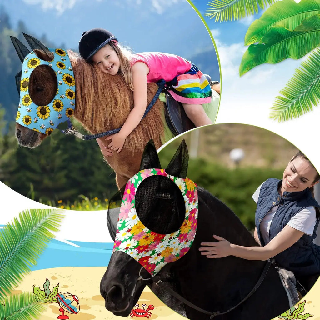 Frienda 4 Pcs Fly Masks with Ears Face Covering UV Protection from Insect Pests Elasticity Smooth Comfortable Mesh Horse Mask Accessories by Frienda