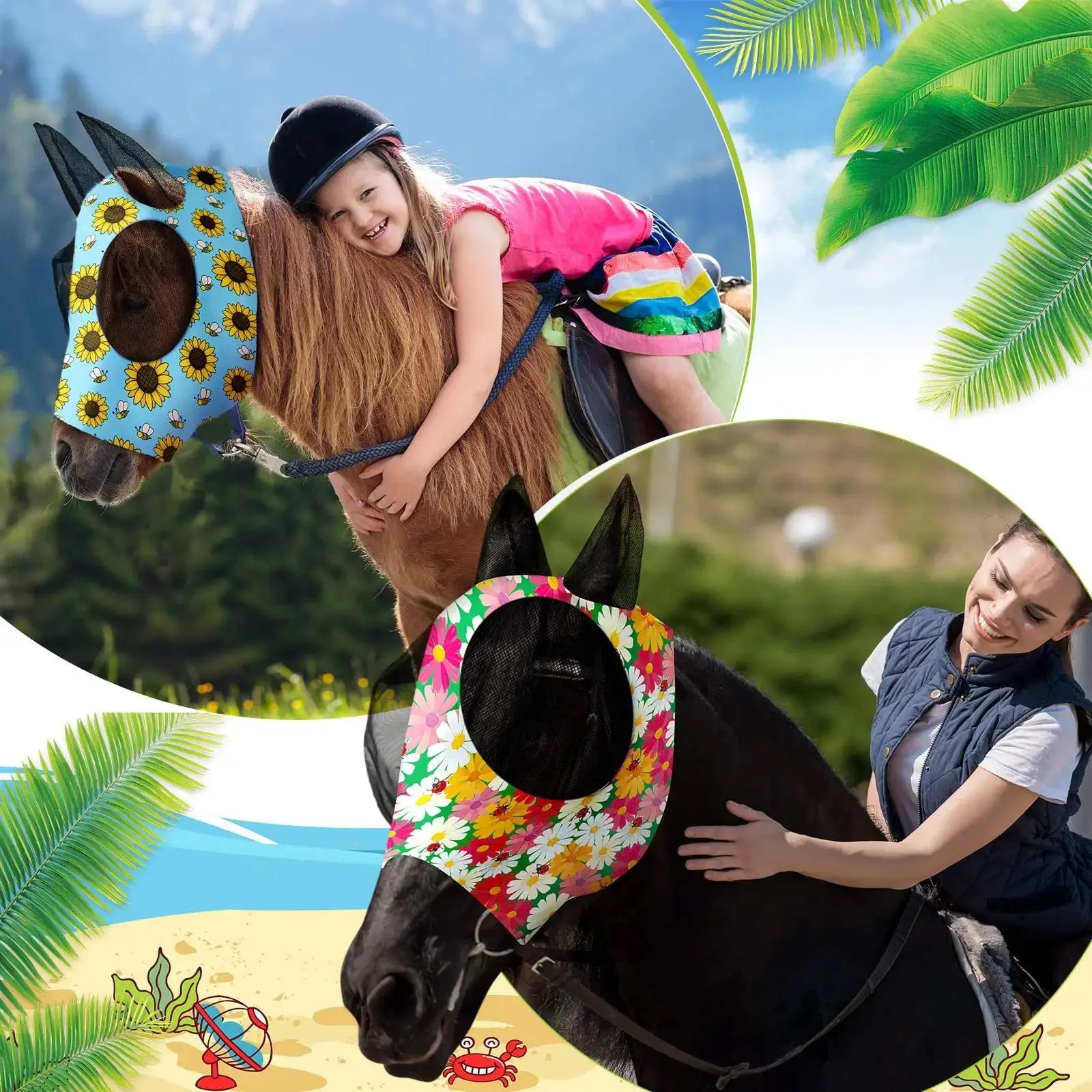 Frienda 4 Pcs Fly Masks with Ears Face Covering UV Protection from Insect Pests Elasticity Smooth Comfortable Mesh Horse Mask Accessories by Frienda