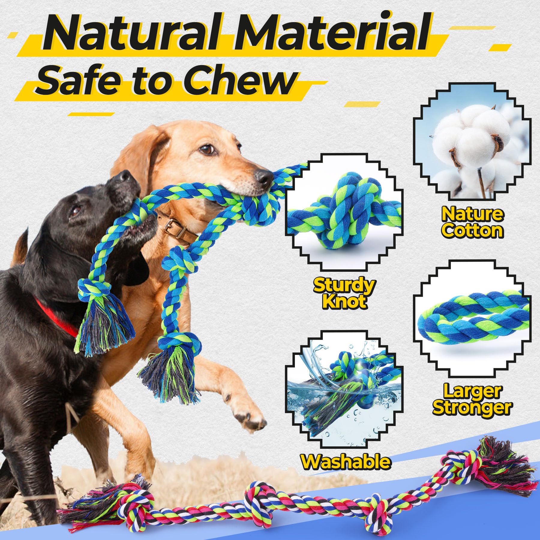 Tough Dog Rope Toys for Aggressive Chewers, Tough Tug of War Dog Toys for Large, Medium & Small Dogs Pet Zen